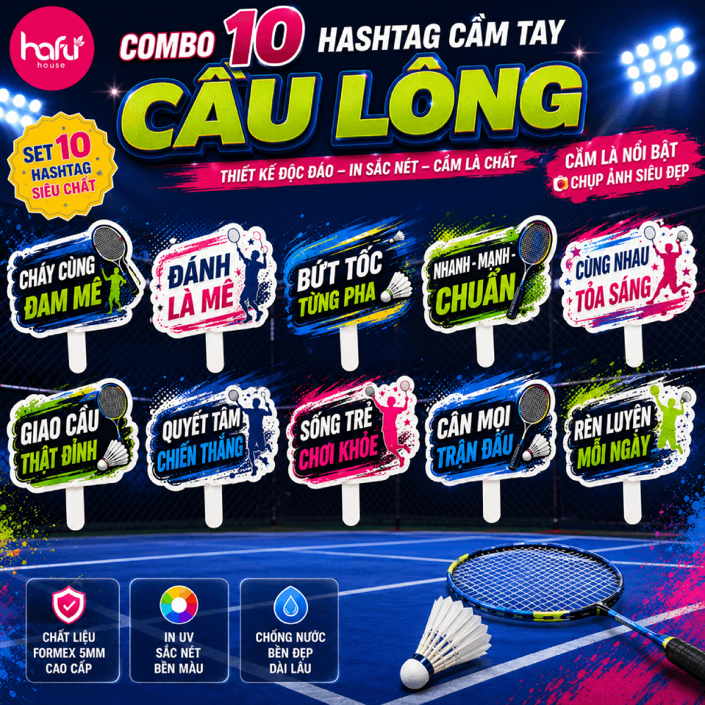 [HỎA TỐC HCM] Combo Hashtag Cầu Lông Cầm Tay Phụ Kiện Check In Sự Kiện Giải Đấu Team Building