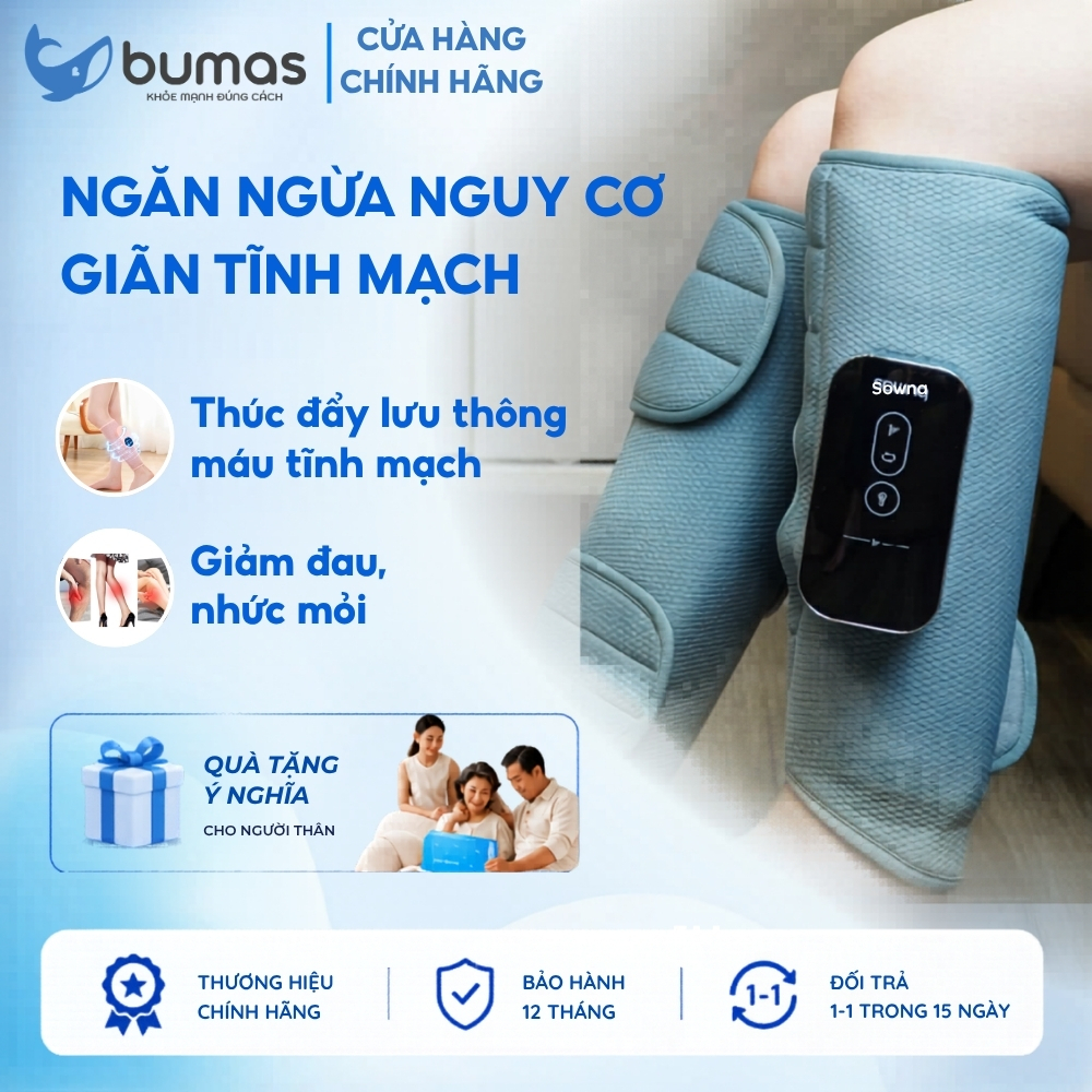 Máy Massage Bắp Chân BUMAS M5 – Máy Massage Chân Túi Khí Bionic, Chườm Nóng 3 Cấp Độ, Không Dây