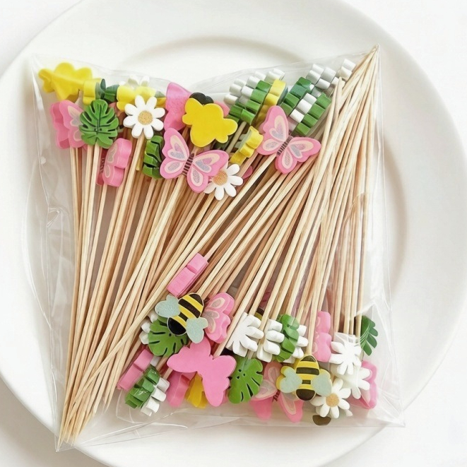 [Mẫu Mới] Túi 100/50 Tăm Xiên Que Tre Trang Trí Cocktail Xiên hoa quả decor cốc ly siêu đẹp
