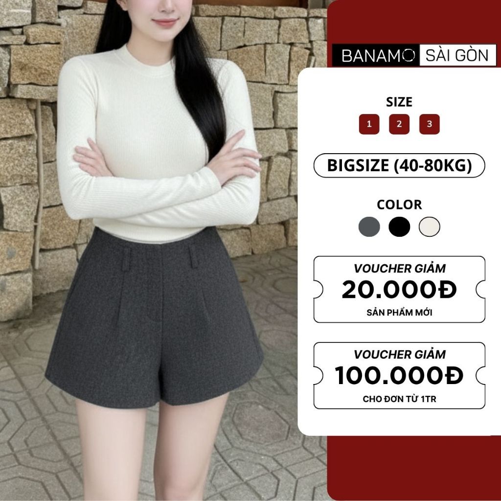 Quần short nữ BIGSIZE Banamo Sài Gòn quần cạp cao có lót trong form rộng hack dáng che khuyết điểm tôn dáng 690