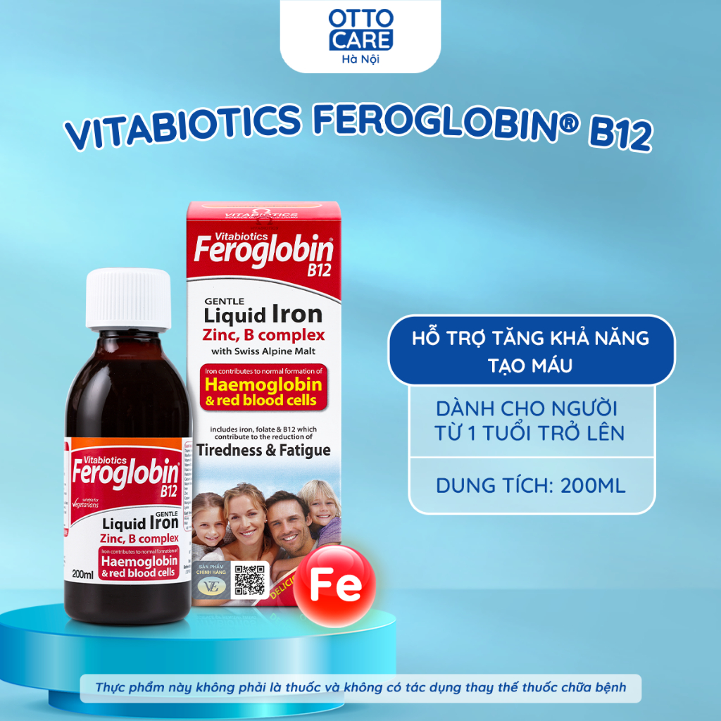 Vitabiotics FEROGLOBIN B12 Liquid bổ sung sắt và hỗ trợ tạo máu (chai 200ml)