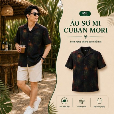 Áo Sơ Mi Cuban Mori MKCLEVER chất lụa mềm mịn, thoáng mát, thấm hút, chống nhăn, form rộng mặc hằng ngày