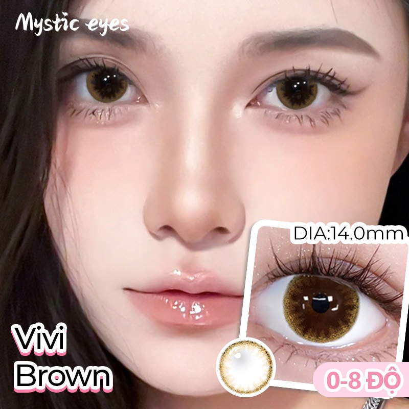 [✅COD]  Mystic Eyes kính áp tròng  VIVI Brown nâu tây 0-8 độ 14.0mm