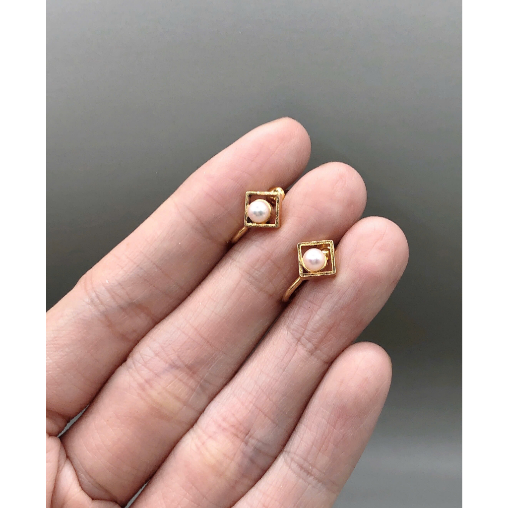 Bông tai kẹp vặn Vintage phối trai Akoya 3.5mm si tuyển Nhật
