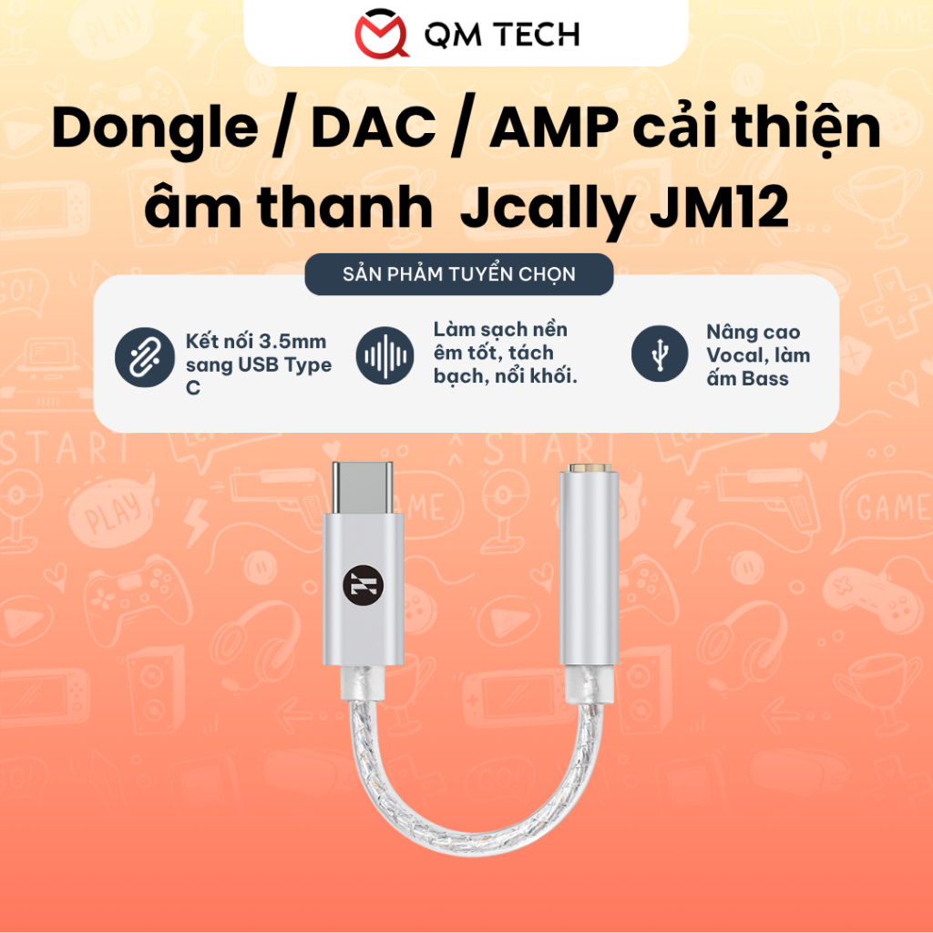 [NEW]  JCally JM12 Dongle DAC/AMP Đầu chuyển tai nghe Type C to 3.5mm | QMTECH STORE