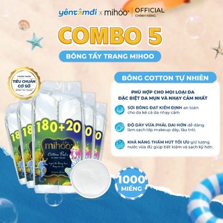 Combo 5 Túi Bông Tẩy Trang Mihoo 200 Miếng/Bịch Cotton Pads Thấm Hút Tốt Không Để Lại Xơ Bông