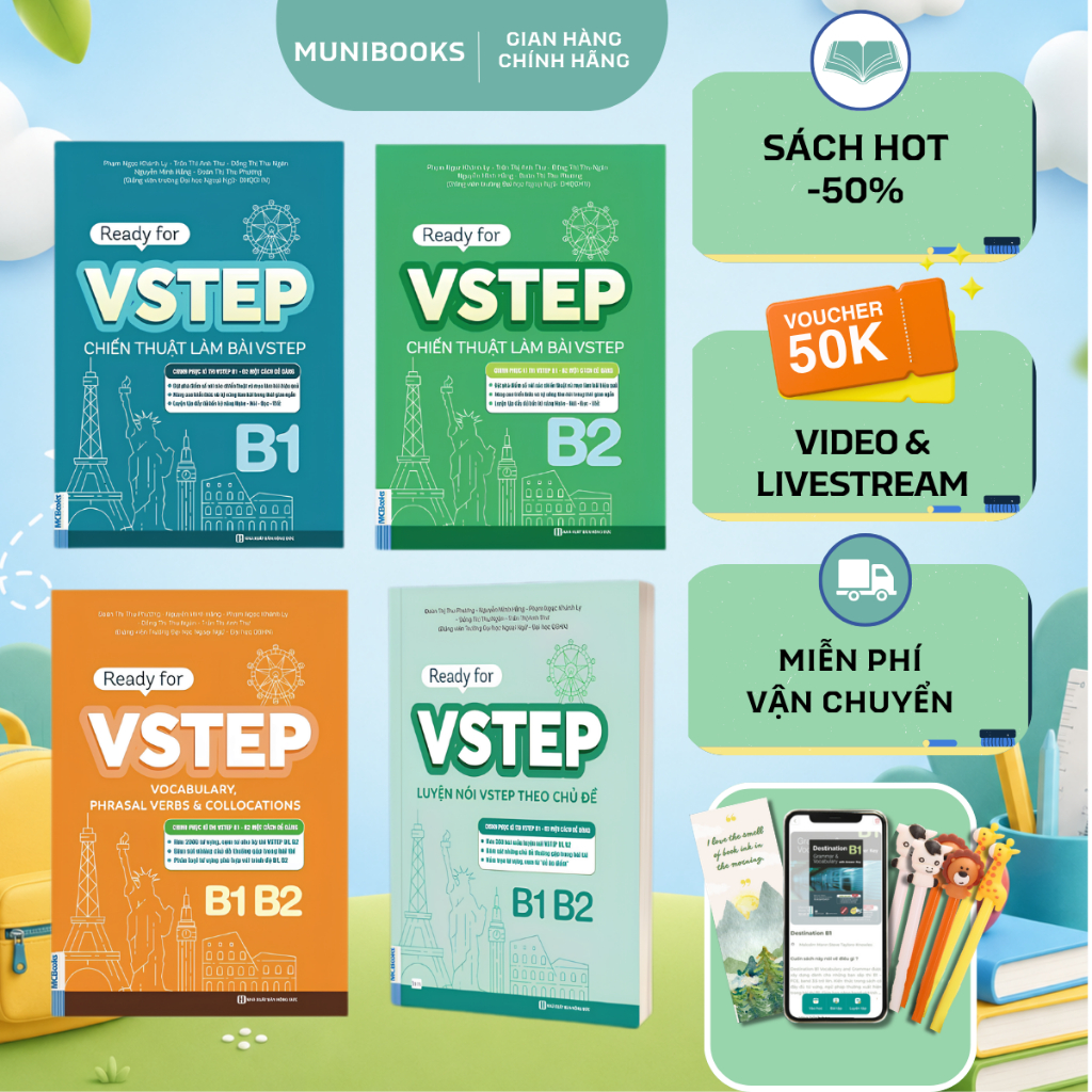 Combo Sách - Luyện Thi Vstep - Ready For VSTEP B1,B2 - Chiến Thuật Làm Bài Và Tổng Hợp Từ Vựng Luyện