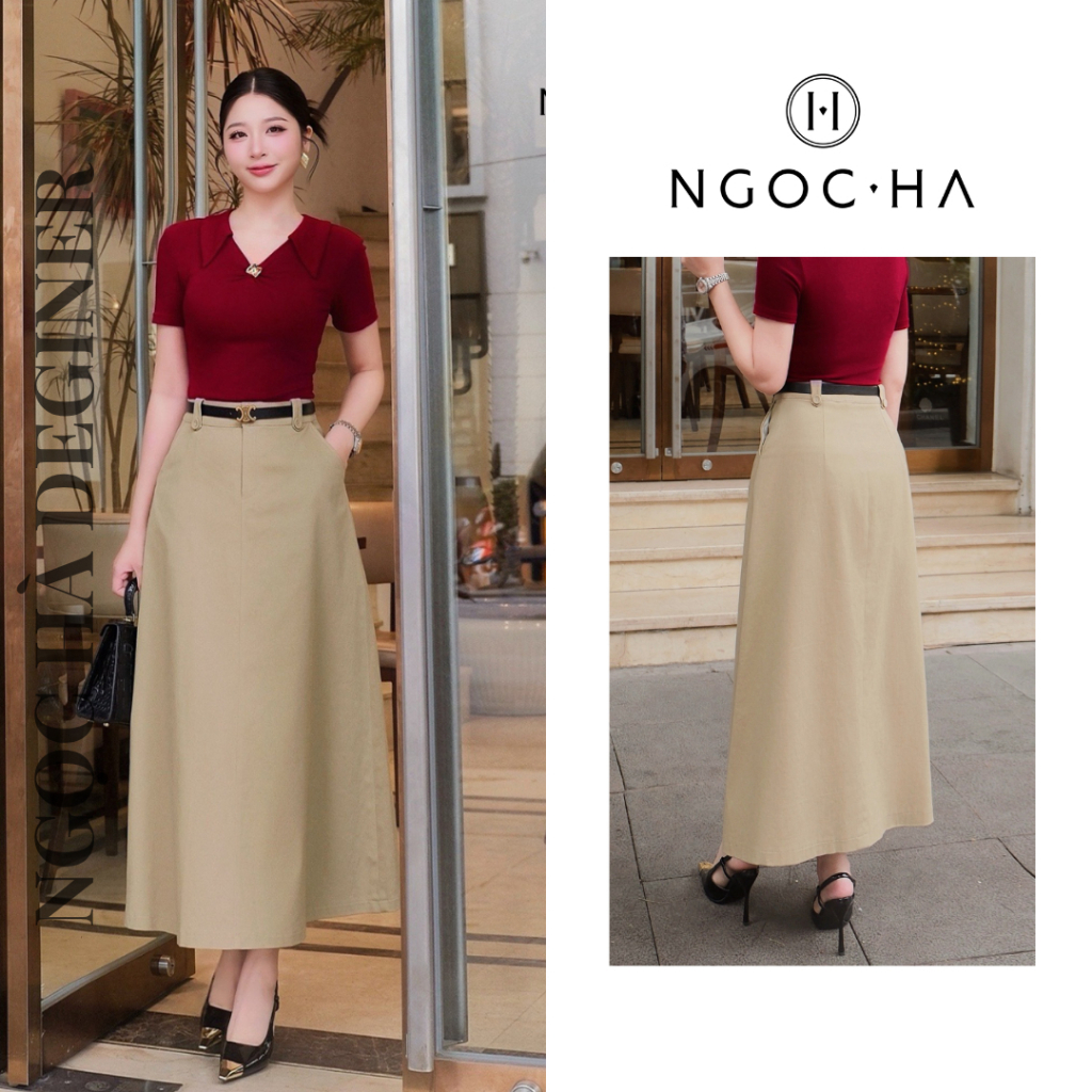 Chân Váy Chữ A Siri Skirt Chân Váy Dài Kaki Cao Cấp Dáng Dài NGOC HA Design CV165