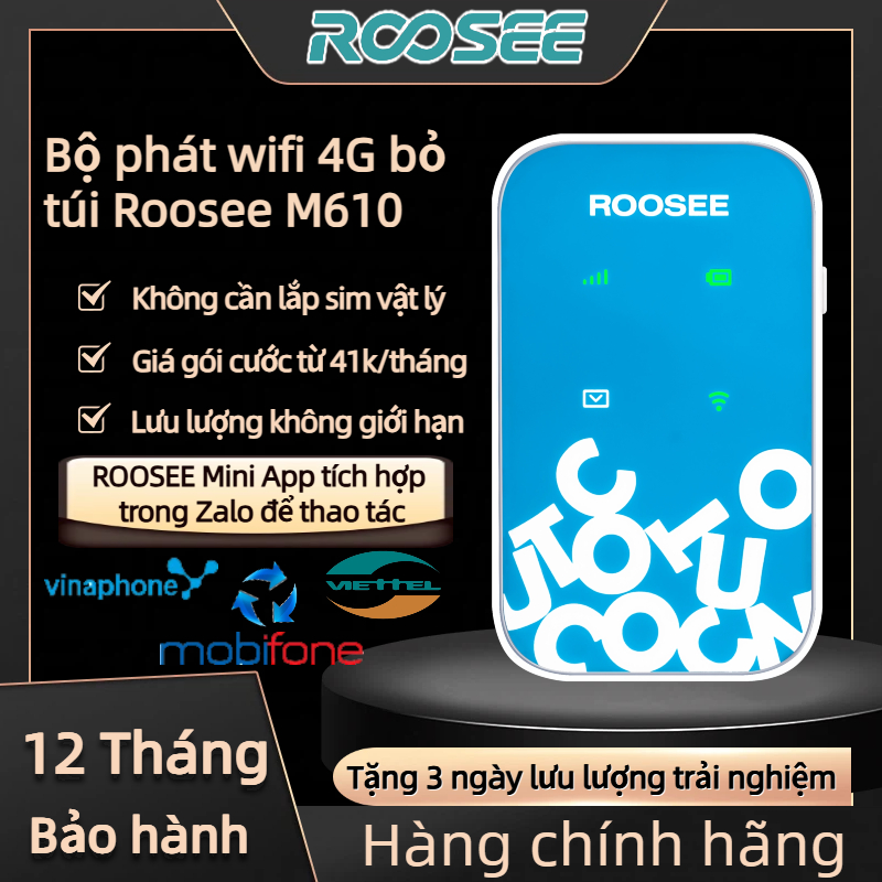 Bộ phát wifi 4G ROOSEE M610- wifi di động, không cần lắp sim , ba nhà mạng chuyển đổi, wifi 4G