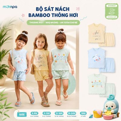Bộ cộc tay cho bé Mompa sát nách 6 tháng - 3 tuổi vải Sợi tre Bamboo thông hơi thoáng khí DQ MP 0516