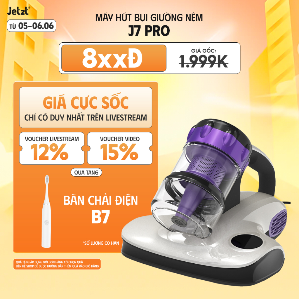 Máy Hút Bụi Giường Nệm JETZT J7 PRO – Lực Hút 18.500PA, Tích Hợp UV Diệt Khuẩn