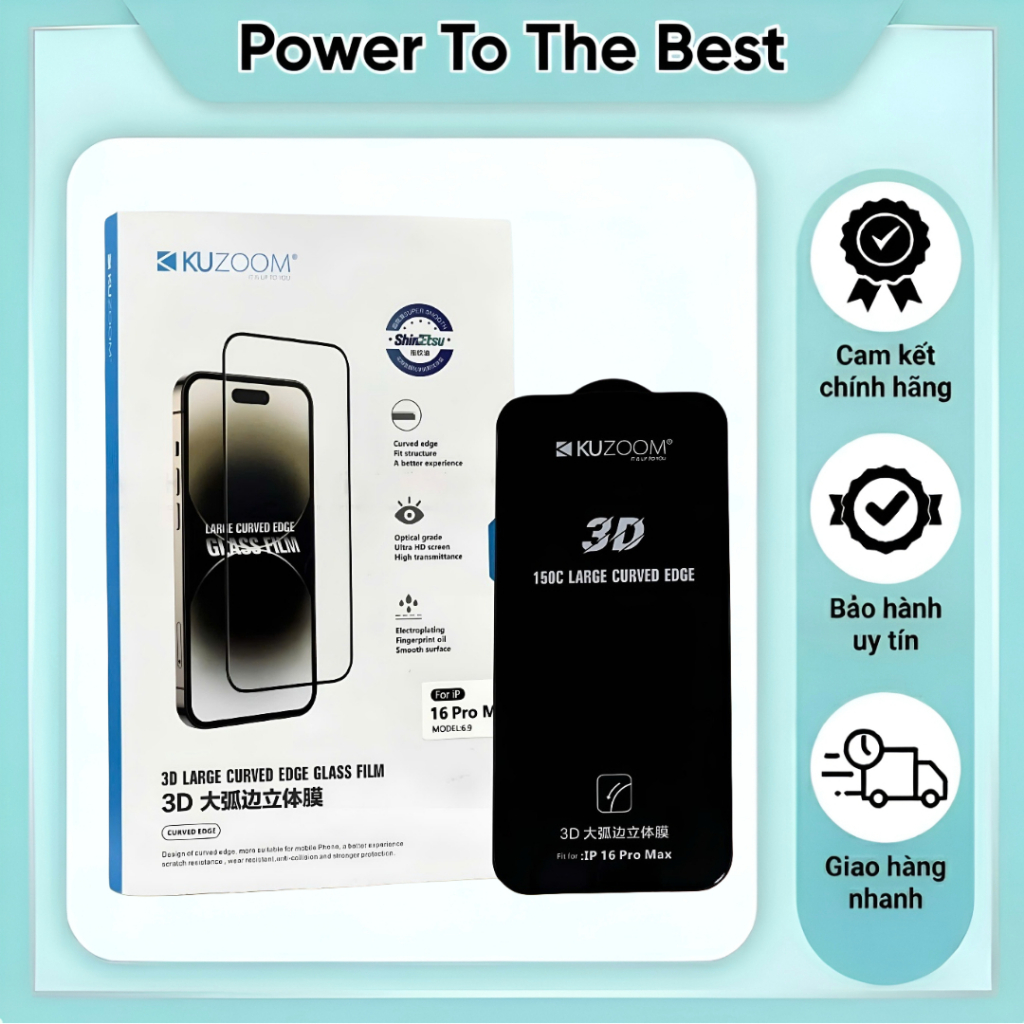 Kính cường lực I.Phone 16 Series Kuzoom trong suốt (Hàng chính hãng)