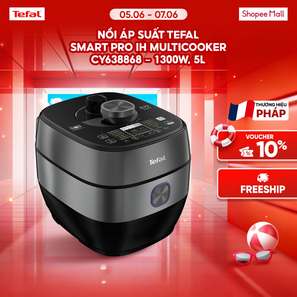 Nồi áp suất điện tử Tefal CY638868 - 5L, Đen - Xám, Công suất 1300W
