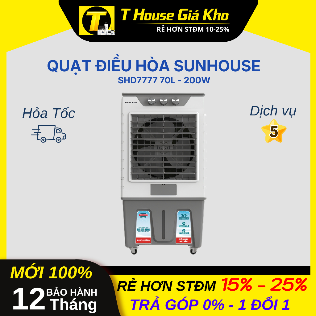 [Chính Hãng] Quạt điều hòa SUNHOUSE SHD7777 70L - 200W Linh Hoạt Độ Bền Bỉ Cao BH 12 Tháng
