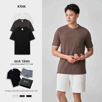 Áo Phông Nam KRIK Form Regular Thiết Kế Đường Can Ngang Túi Ẩn Hiện Đại AP1465
