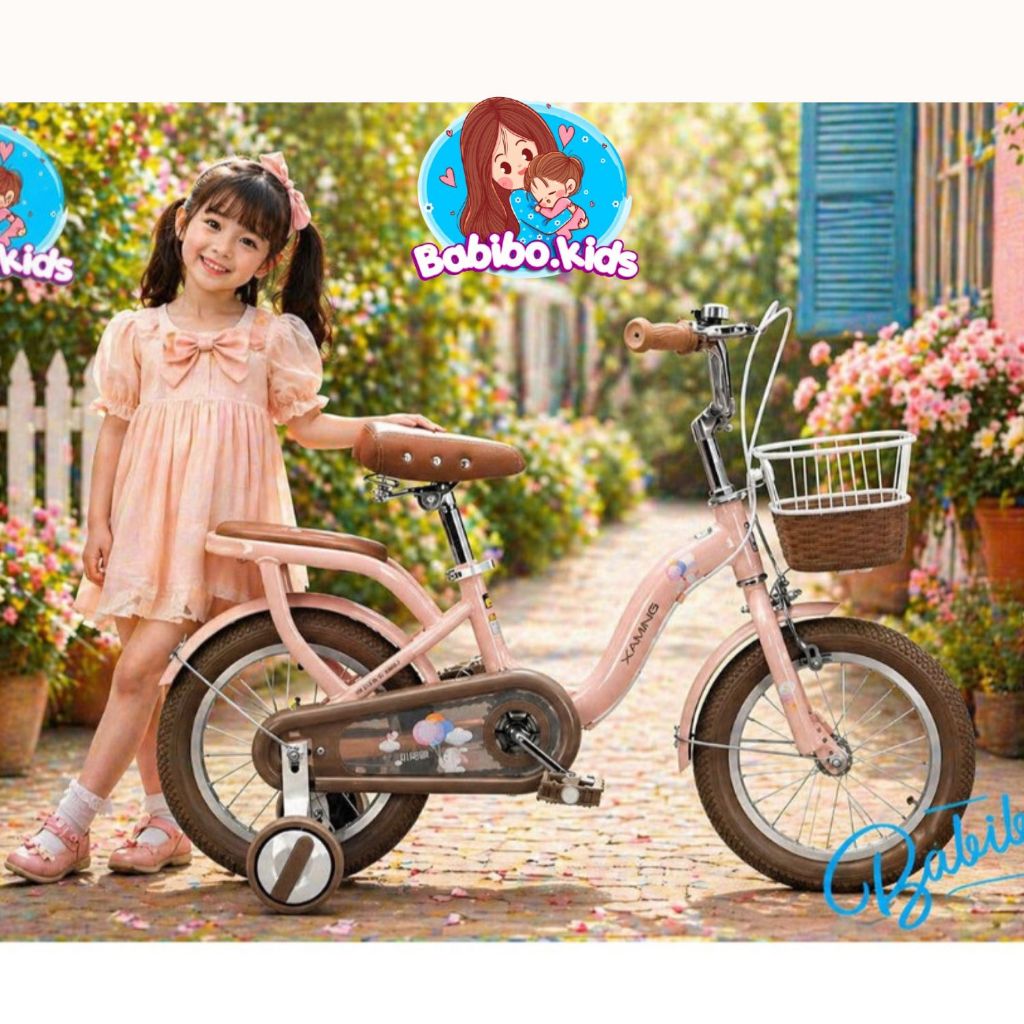 Xe đạp trẻ em, Xe đạp bé gái siêu xinh có giỏ mây VIP