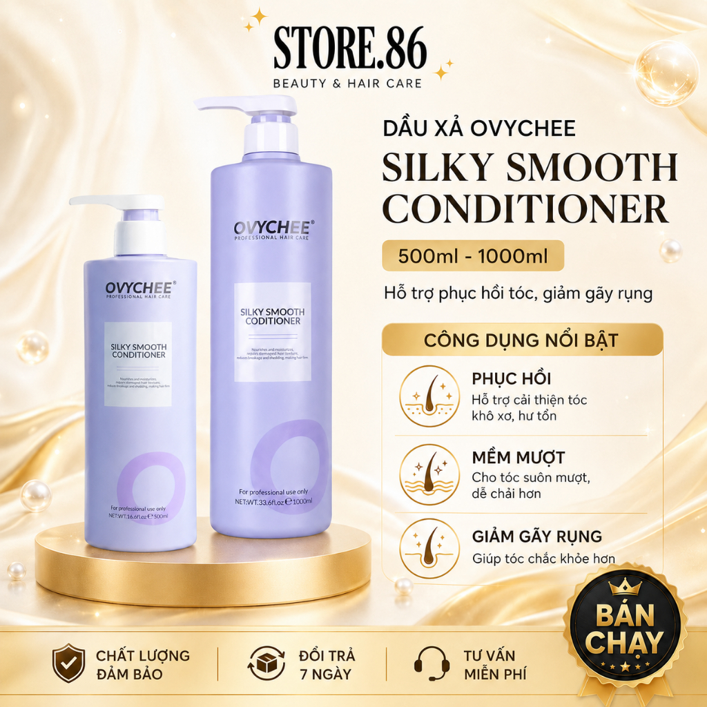 Lẻ dầu xả OVYCHEE SILKY SMOOTH CONDITIONER 500ml - 1000ml hỗ trợ phục hồi tóc giảm gãy rụng tóc
