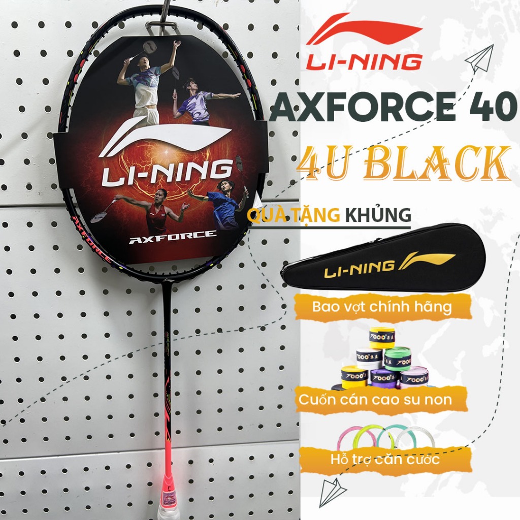 [Hỏa Tốc] Vợt cầu lông Lining AXFORCE 40 - 4U Black Chính Hãng, Tặng túi+Quấn Cán -Đan cước