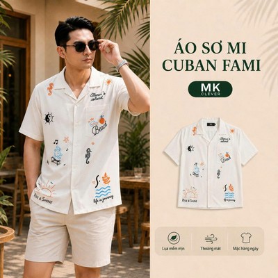 Áo Sơ Mi Lụa nam Fami MKCLEVER chất lụa mềm mịn, thoáng mát, thấm hút, chống nhăn, form rộng mặc hằng ngày