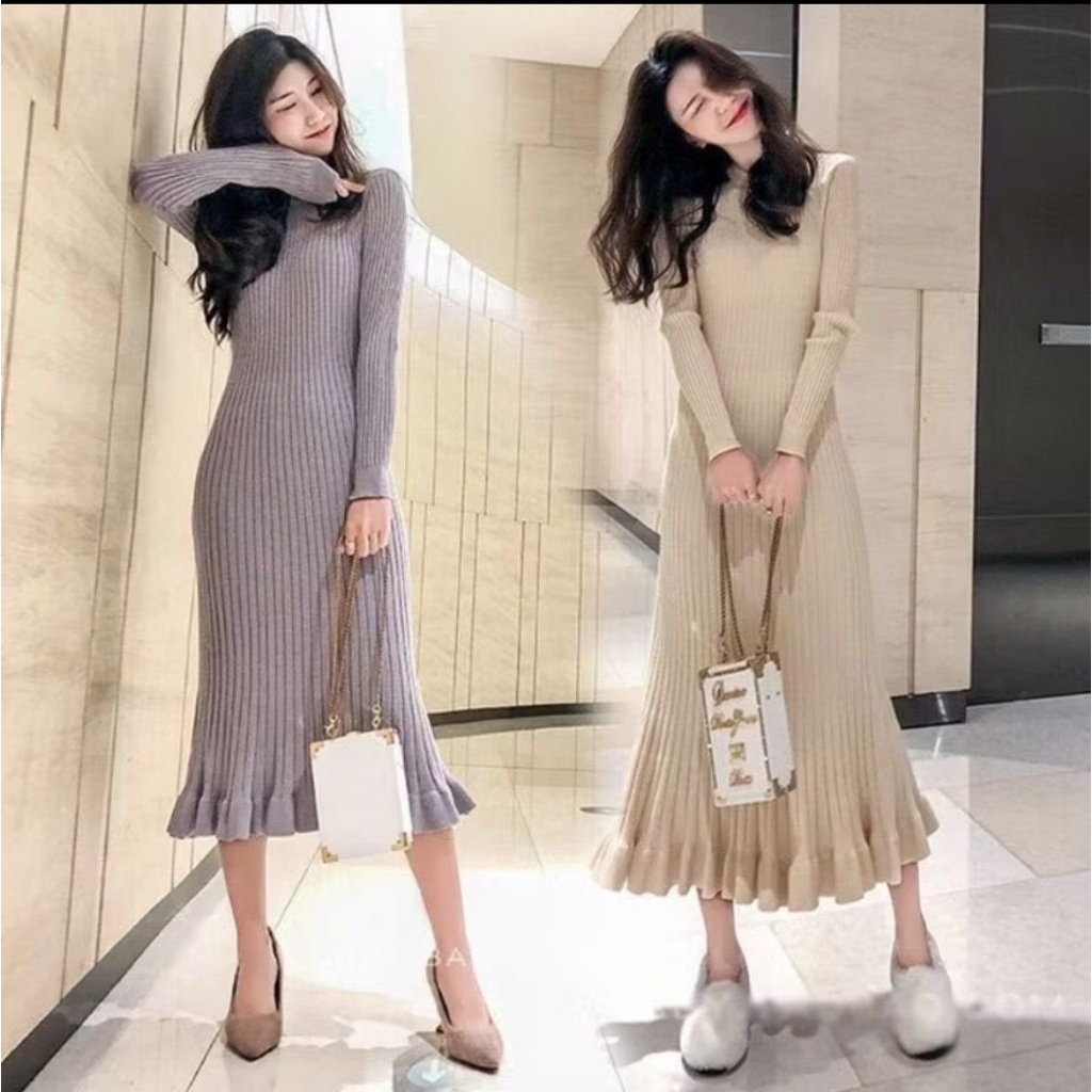 Đầm dệt kim, Váy len đuôi cá dáng dài, váy len body thanh lịch (C00)