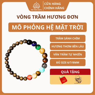 Vòng Tay Trầm Hương Tròn Đơn Trầm Sánh Chìm Mix Đá Thái Dương Hệ 8/10mm - Mộc Trầm Hương MTH