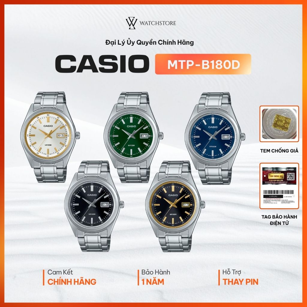 Đồng hồ Casio Nam MTP-B180D Kính Khoáng Size Mặt 41mm Dây Kim Loại Chính Hãng