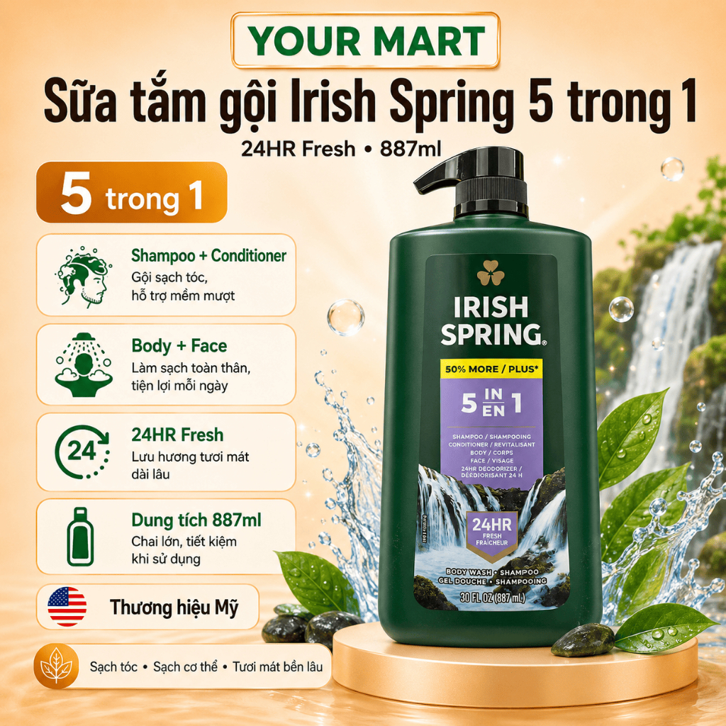 Sữa tắm Irish Spring 5in1 887ml