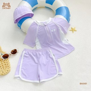 [COCANDY] - Bộ bơi TÍM tay cộc in họa tiết ngực 2Y-10Y B6081