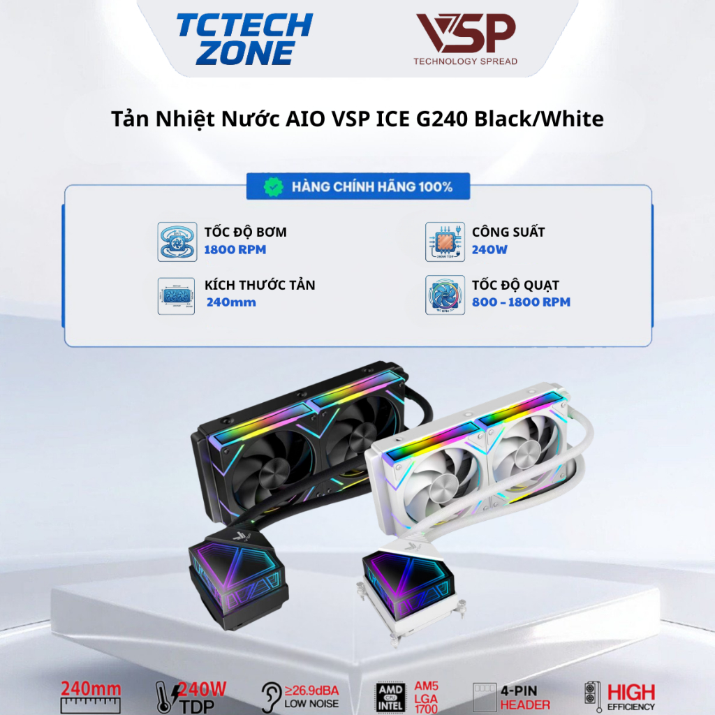 Tản Nhiệt Nước AIO VSP ICE G240 Black/White Chính Hãng VSP
