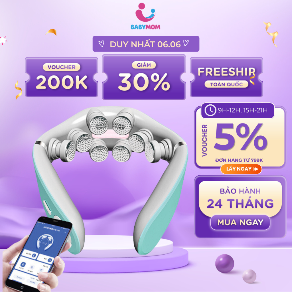 Máy Massage Cổ Vai Gáy 8D-G79 Máy Matxa Xung Điện Kép, Chườm Nóng Hồng Ngoại Có App Điều Khiển Từ Xa