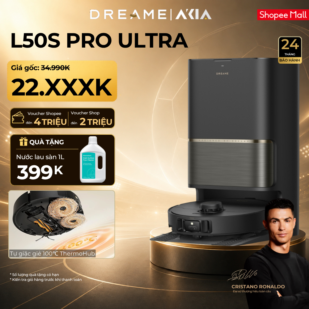 Dreame L50s Pro Ultra Robot hút bụi thông minh - Camera AI + lực hút 30kPA - giặt giẻ lau nước nóng 