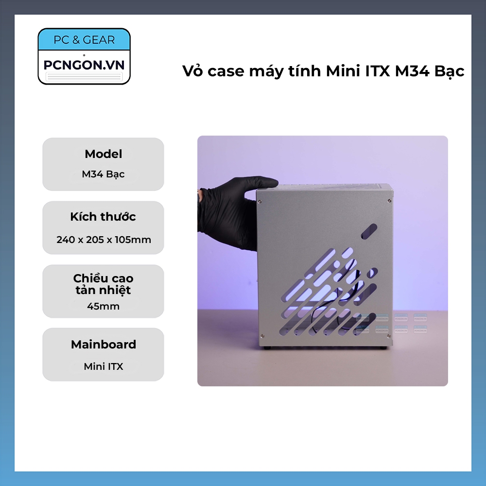 [PCNGON] Vỏ case máy tính Mini ITX M34 Bạc