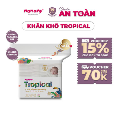 Khăn khô cao cấp cho bé Mamamy 100% sợi tự nhiên và rayon Tropical gói 160 tờ mềm, dai, sạch cực