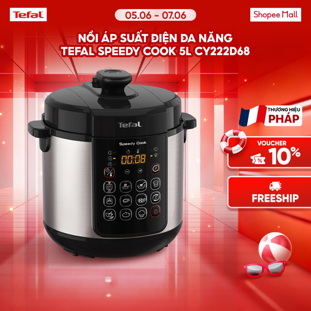 [Mã ELBSJBP06 giảm 12% đơn 500K] Nồi áp suất điện đa năng Tefal Speedy Cook 5L CY222D68