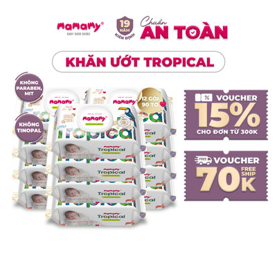 [DEAL SỐC] Combo 12 gói khăn ướt Mamamy Tropical 90 tờ tinh dầu Cúc Vạn Thọ cao cấp chính hãng cho mẹ và bé