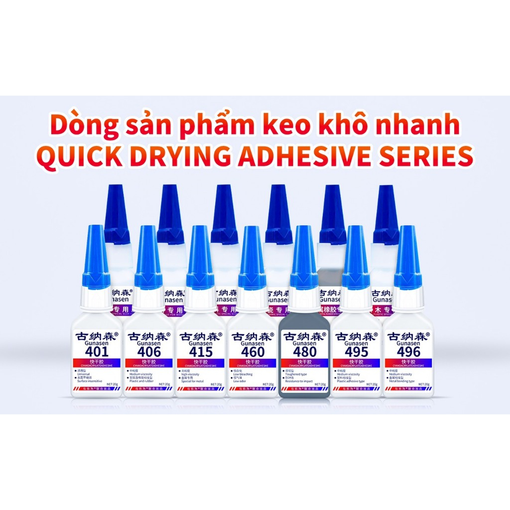Keo Dán Khô Nhanh GUNASEN 401 406 460 480 495 496 Đa Năng  Siêu Dính Dán Các Loại Vật Liệu Bền Bỉ