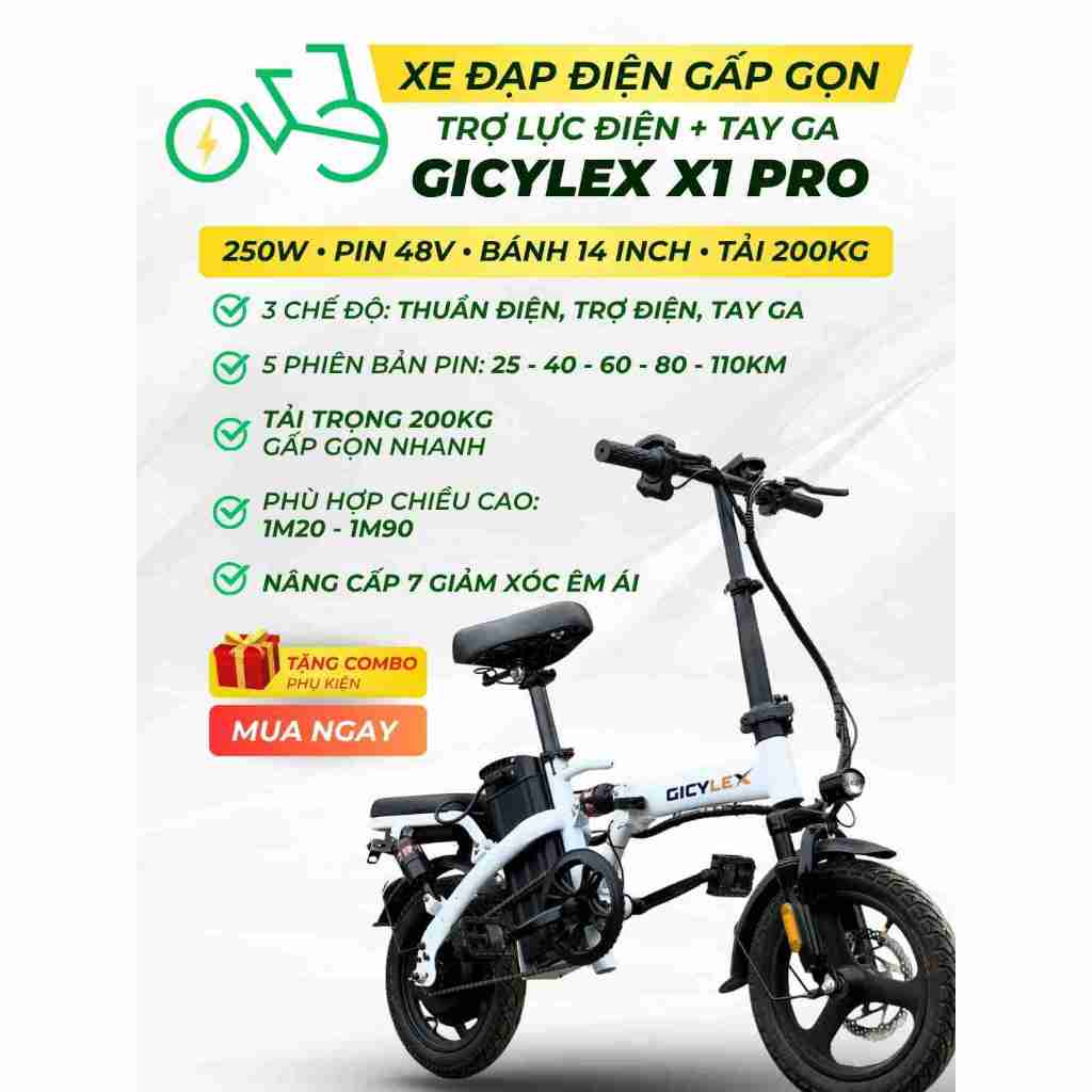 Xe đạp điện trợ lực gấp gọn bỏ cốp tiện lợi GICYLEX X1 PRO 7 giảm sóc tích hợp Smartkey