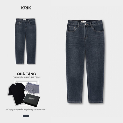 Quần Jeans Nam KRIK Form Baggy Chất Liệu Cotton Tự Nhiên Thiết Kế Wash Xanh Trẻ Trung QJ6251