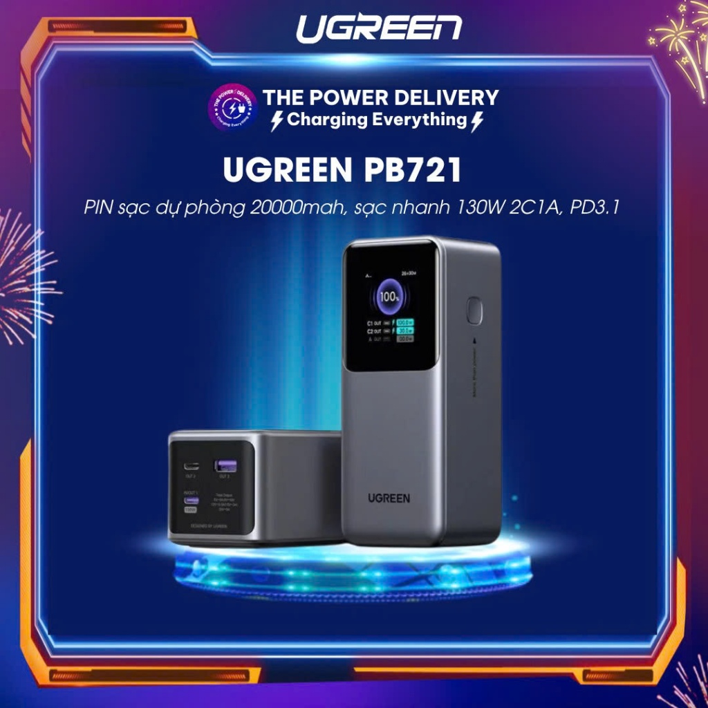 Pin Sạc Dự Phòng 20000mAh UGREEN PB721 Chính Hãng | Sạc Nhanh 130W 2C1A, PD 3.1 Cho Laptop & Điện Th