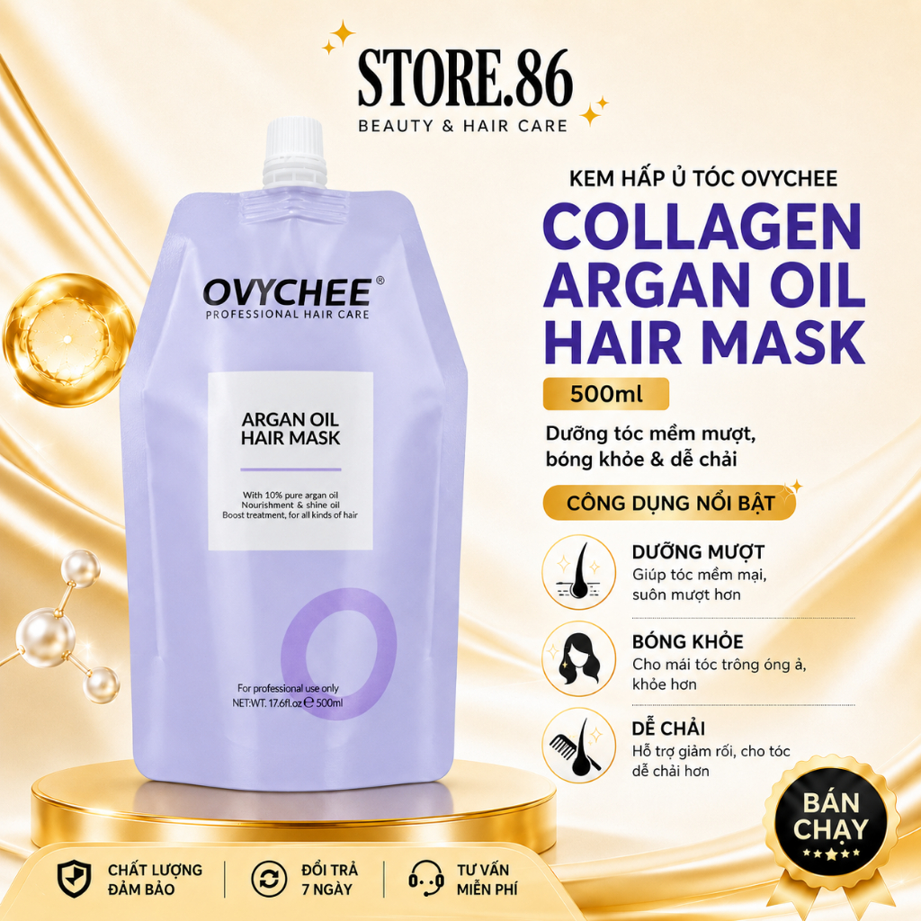 Kem Hấp Ủ Tóc Ovychee Collagen Argan Oil 500ml | Dưỡng Tóc Mềm Mượt, Bóng Khỏe & Dễ Chải