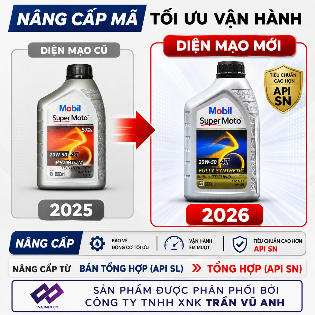 Nhớt xe máy Mobil Super 4T 20W50 800ML - 1L - Mobil 20w50