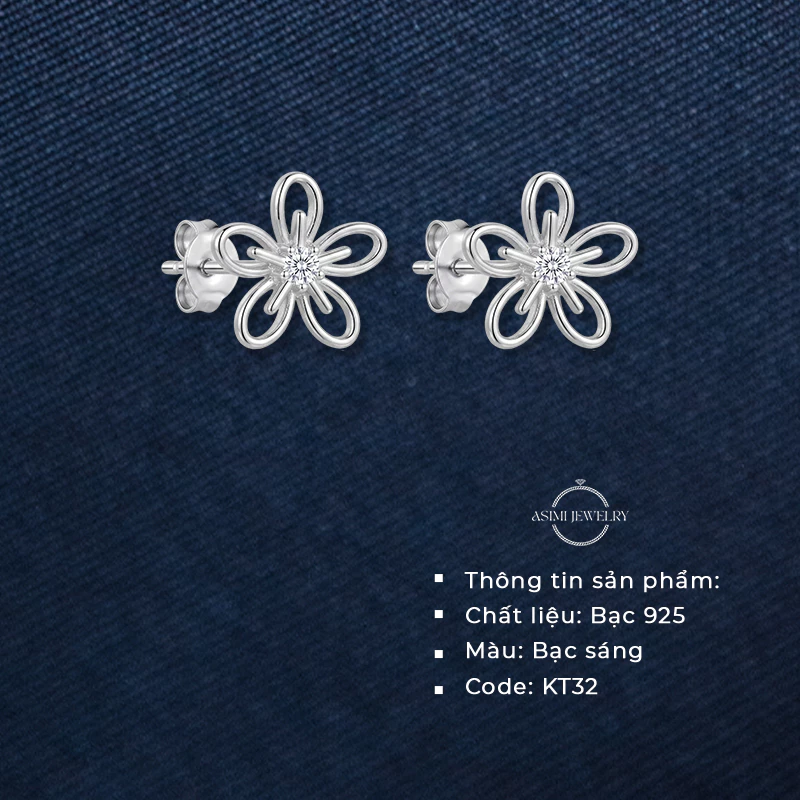 Bông tai bạc Ý S925 hoa năm cánh Asimi Stella Bloom KT32 2