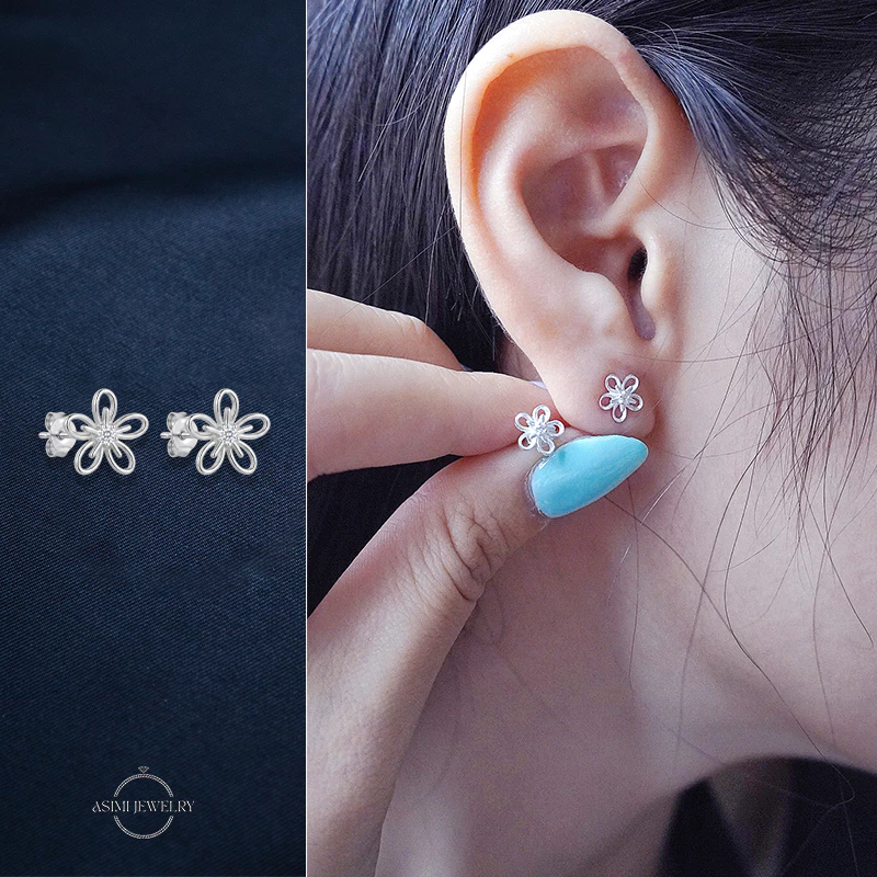 Bông tai bạc Ý S925 hoa năm cánh Asimi Stella Bloom KT32 4
