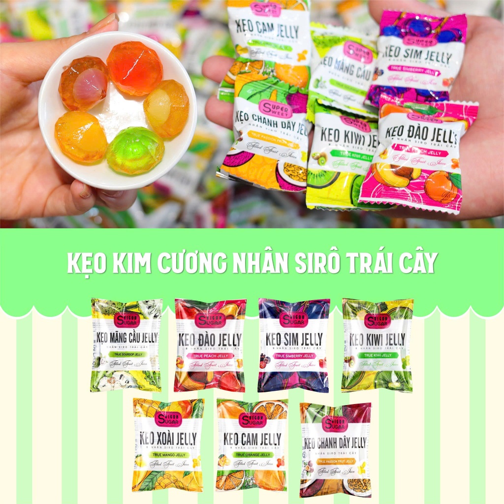 Kẹo Kim Cương Jelly Nhân Sốt Trái Cây 238g Saigon Sugar 7 Vị Fruit Jelly Fruit Candy Kẹo Dẻo Ăn Vặt 