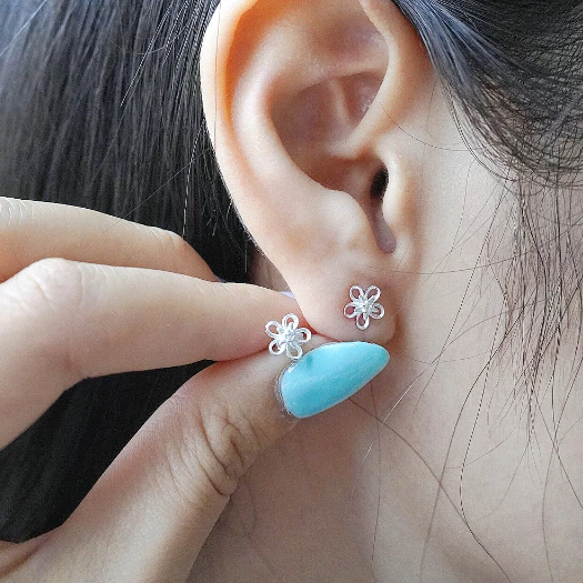 Bông tai bạc Ý S925 hoa năm cánh Asimi Stella Bloom KT32 5