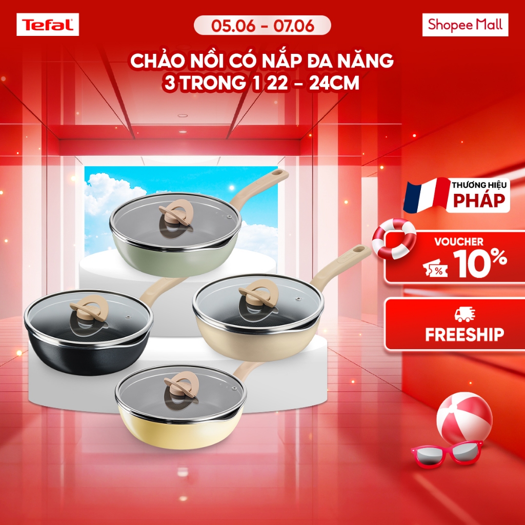 Chảo nồi có nắp chống dính đa năng Tefal One Pick Pot Pan 3 trong 1 Size 22-24cm