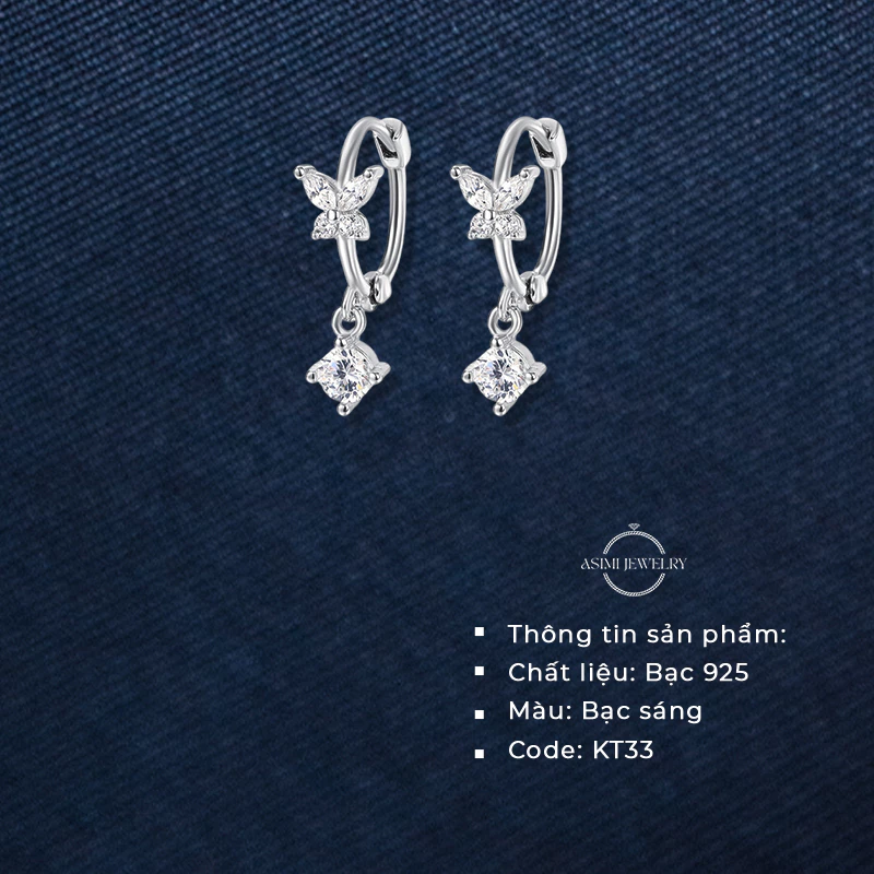 Bông tai bạc nữ S925 Khuyên Vòng Cánh Tiên Asimi Lyra Mariposa KT33 2