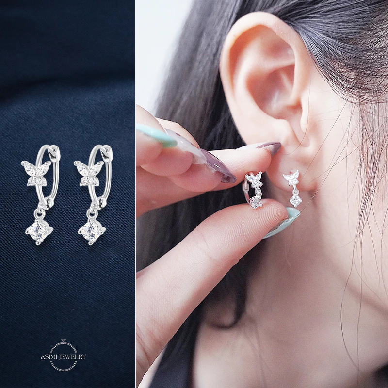Bông tai bạc nữ S925 Khuyên Vòng Cánh Tiên Asimi Lyra Mariposa KT33 4