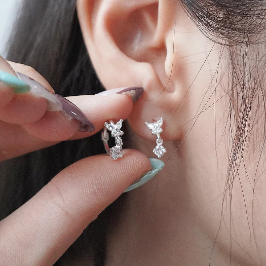 Bông tai bạc nữ S925 Khuyên Vòng Cánh Tiên Asimi Lyra Mariposa KT33 5
