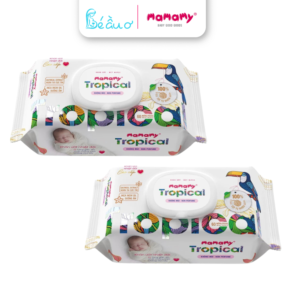 [HSD: 14/06/2027] Khăn giấy ướt cao cấp cho bé Tropical gói 90 tờ sợi tự nhiên và rayon mềm, dai, sạch